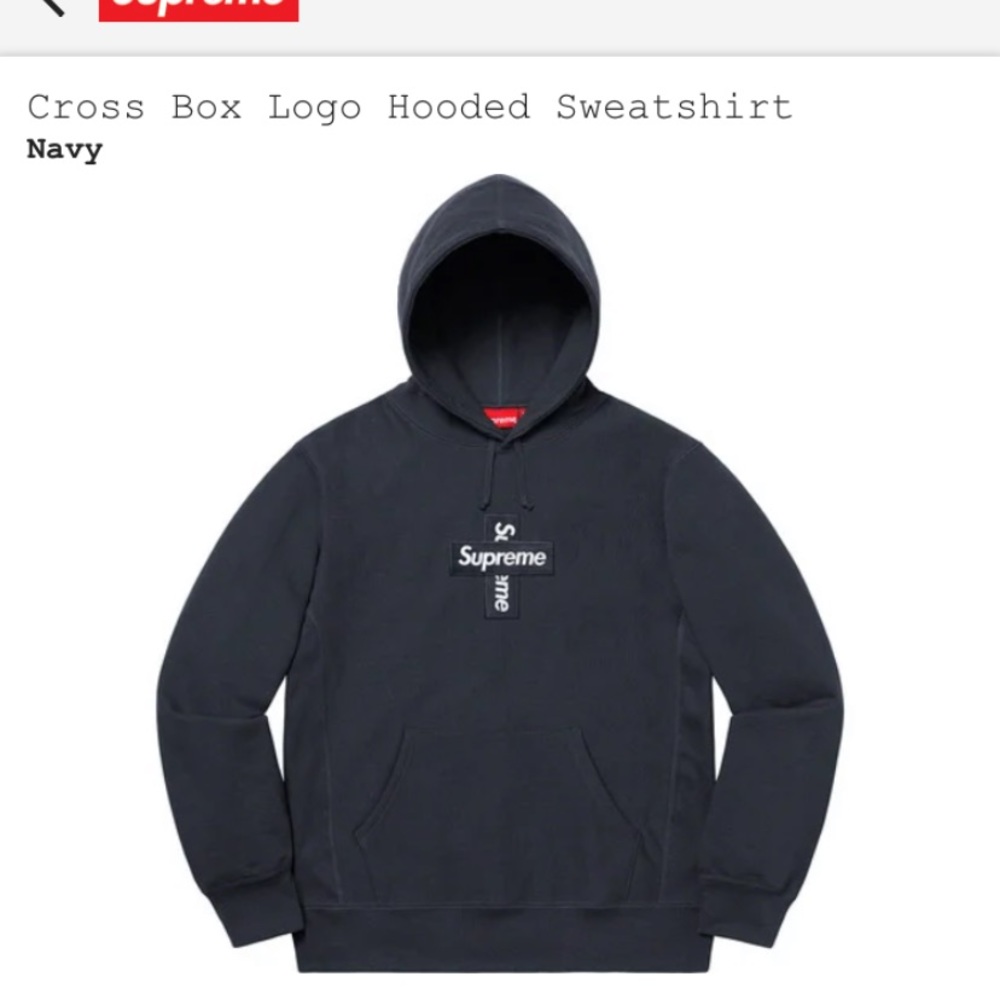 Supreme Navy Cross Box Logo Hooded Sweatshirt (M)